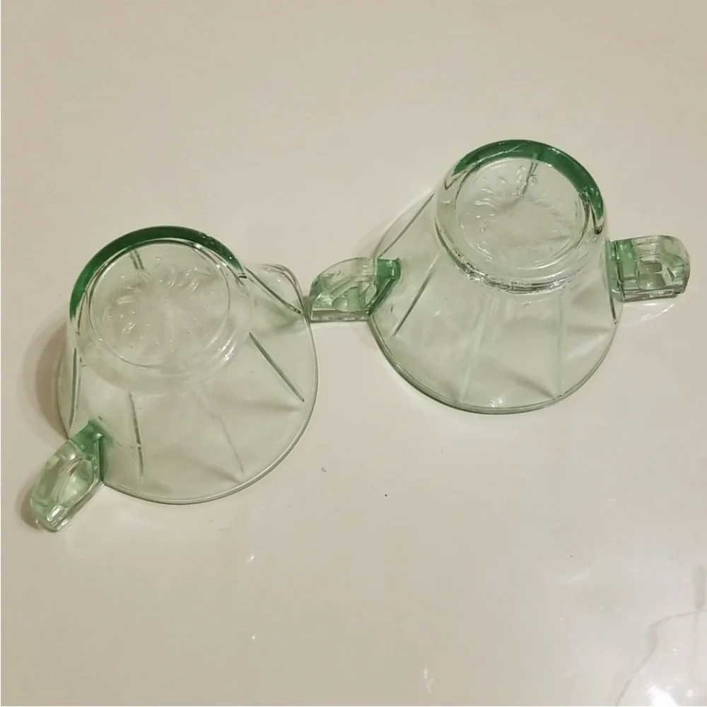 Vaseline depression glass cream and sugar glassware